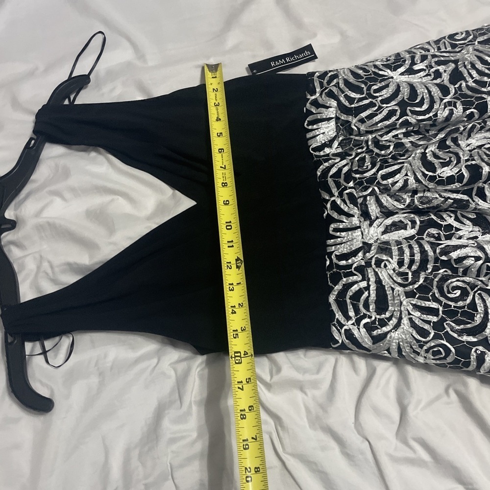 R&m Richard BLACK AND WHITESLEEVELESS DRESS WITH LACE SEQUENCE GLITERING SIZE 8 - Picture 8 of 10